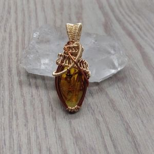 Epoxy Faux Amber wrapped in 24k Gold Plated wire